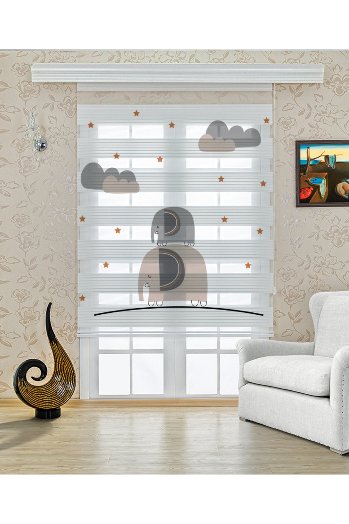 Çocuk odası- Gece Manzaralı Baykuş Silüetli Zebra Perde - YZN-318