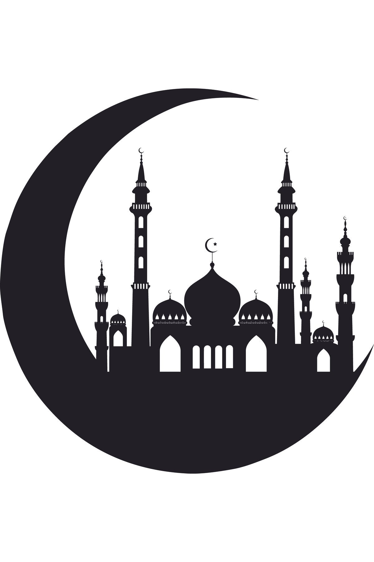 Hilal ve Cami Silueti Siyah Beyaz Zebra Perde – din
