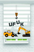 Çocuk odası- Vinçli İnşaat Araçları ve İsim Yazılı Zebra Perde - YZN-1124