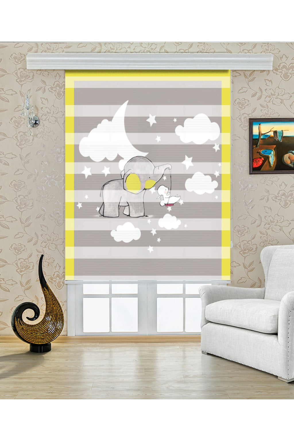 Çocuk odası- Bulutlar Arasında Masal Evi Desenli Zebra Perde - YZN-755