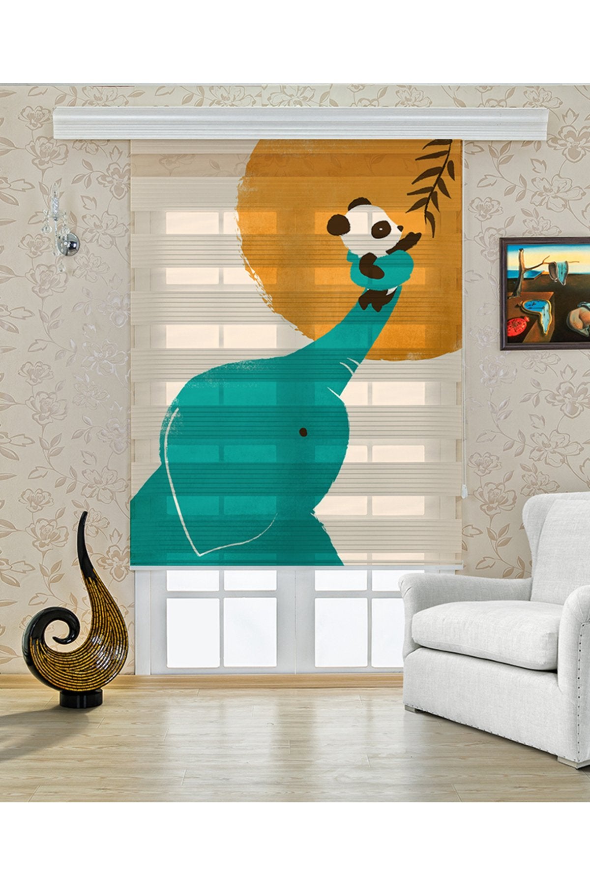 Çocuk odası- Sevimli Dinozor Desenli Zebra Perde - YZN-306