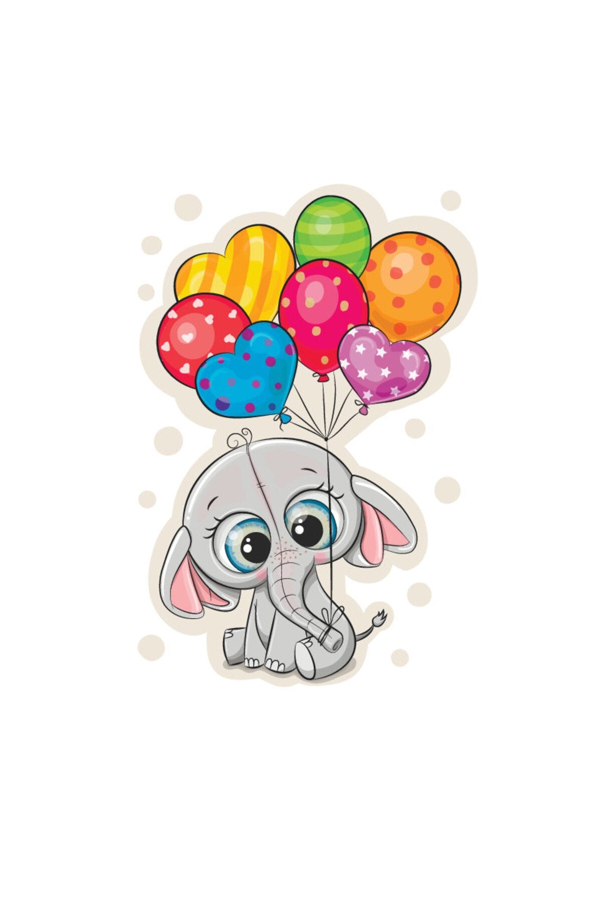 Çocuk Odası – Balon Tutan Sevimli Fil Zebra Perde – v-8150