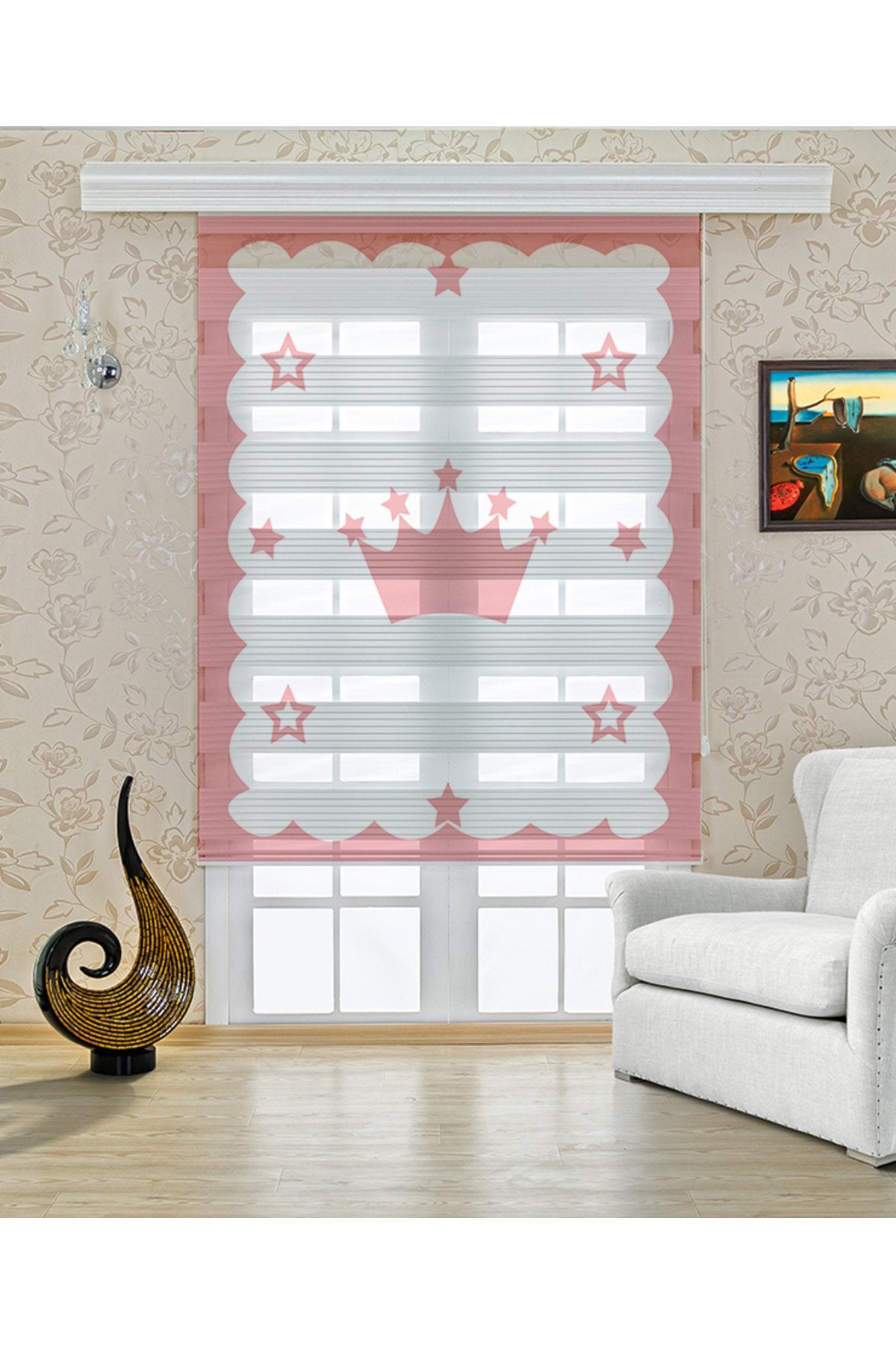 Çocuk odası - Pembe ve Yıldız Desenli Zebra Perde - YZN-472