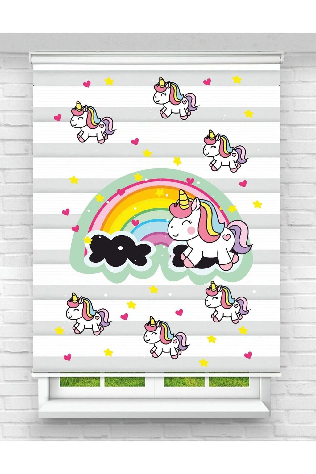 Gökkuşağı ve Uçan Unicorn Desenli Zebra Perde - YZN-L-313