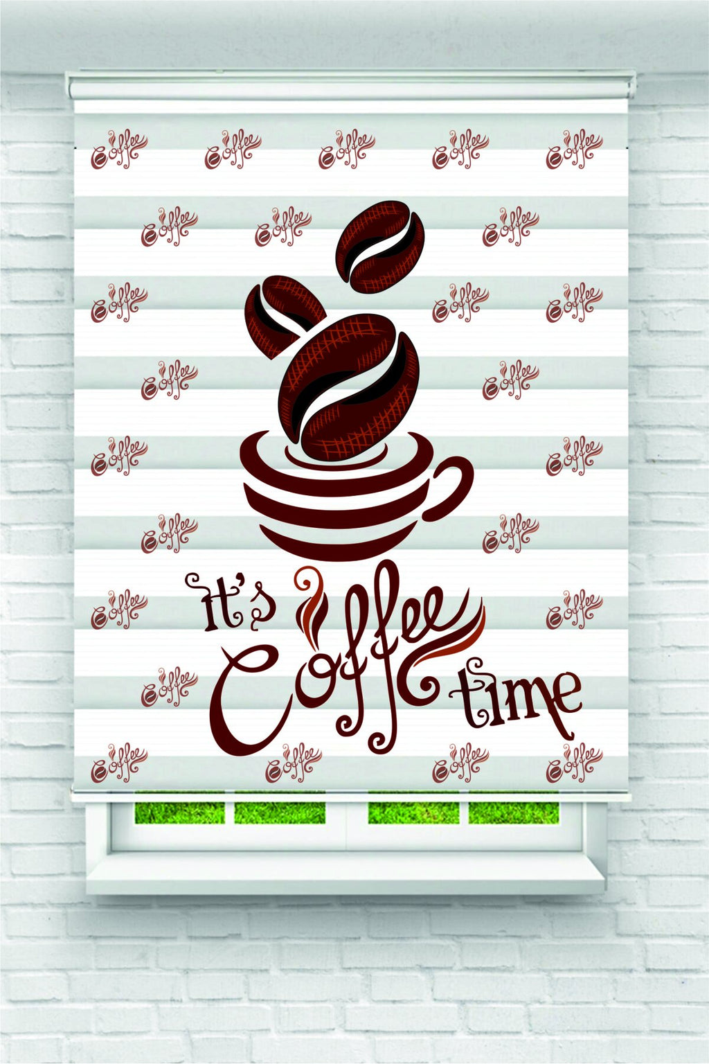 “It’s Coffee Time” Yazılı Kahve Çekirdekli Zebra Perde – YZN-1038