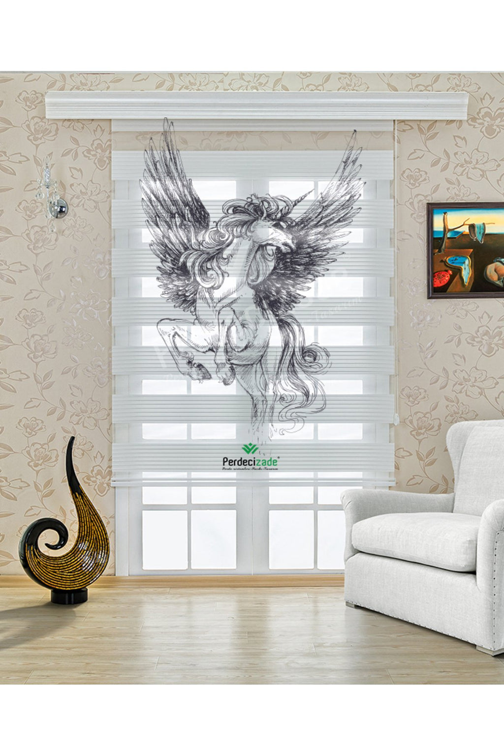 Kanatlı Melek Çizim Desenli Zebra Perde – YZN-727