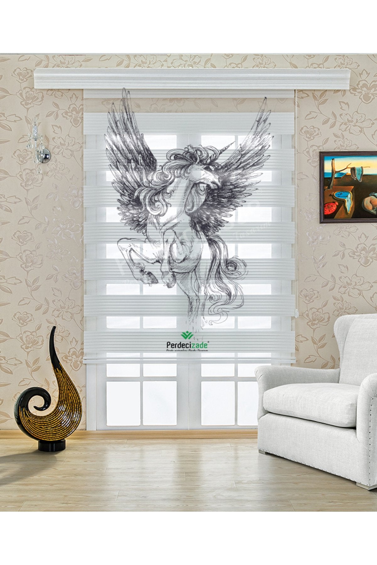 Kanatlı Melek Çizim Desenli Zebra Perde – YZN-727