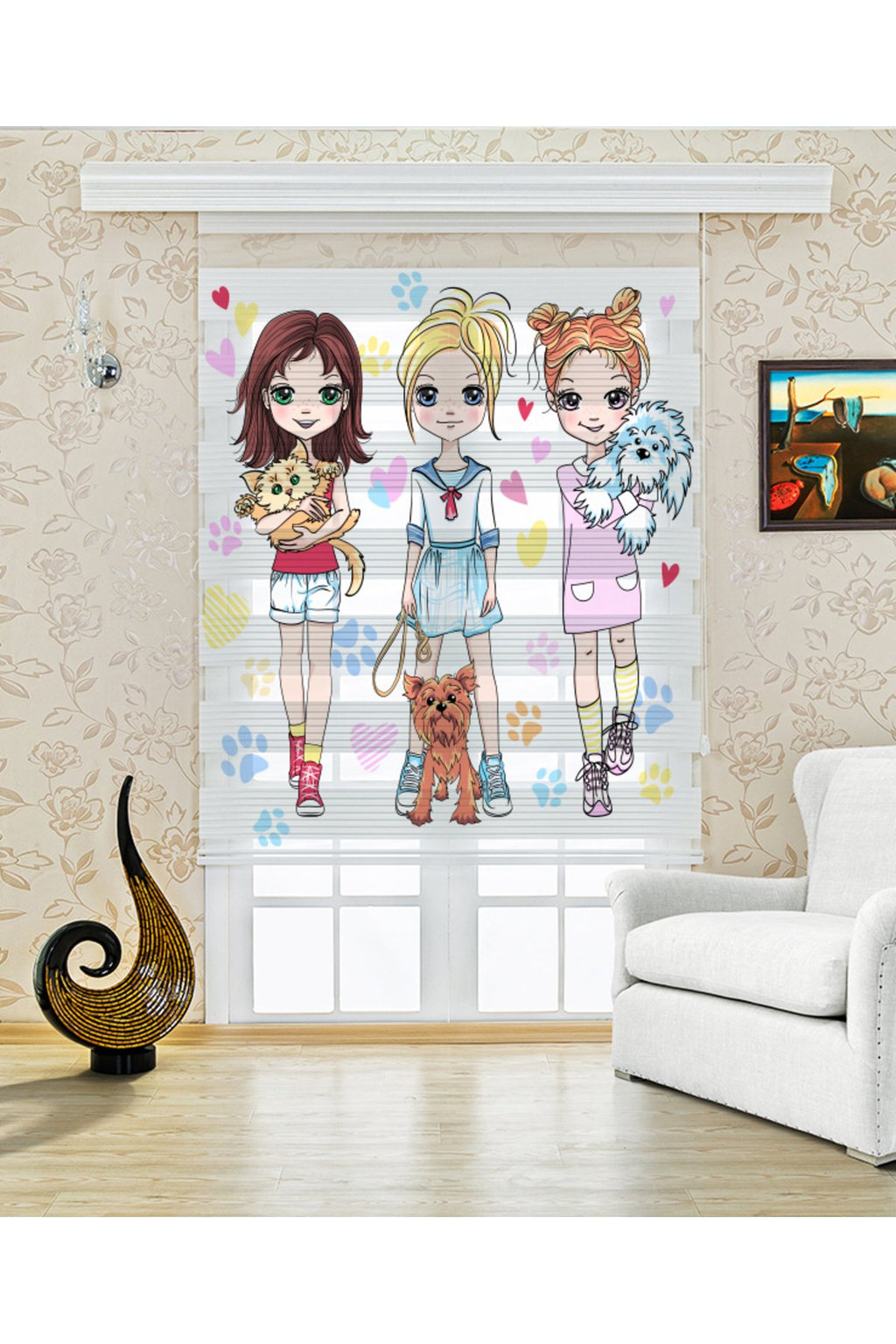 Çocuk odası Kızlar – Renkli Stil Sahibi Kızlar Zebra Perde – YZN-360