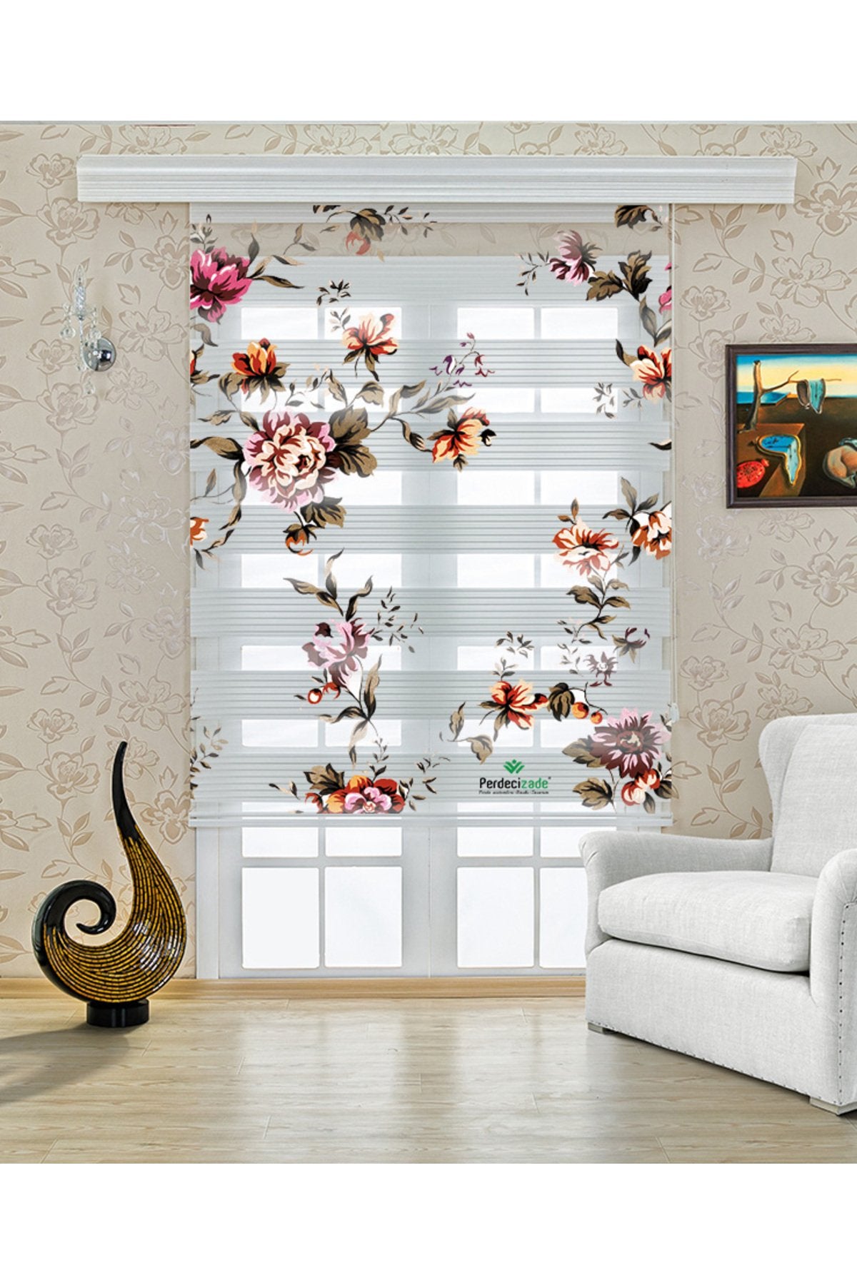 Renkli Çiçek Bahçesi Desenli Romantik Zebra Perde – YZN-517
