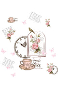 Vintage Saat ve Çay Temalı Romantik Zebra Perde – YZN-447