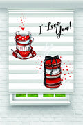 “I Love You” Yazılı Kırmızı Fincan Desenli Zebra Perde – YZN-1020