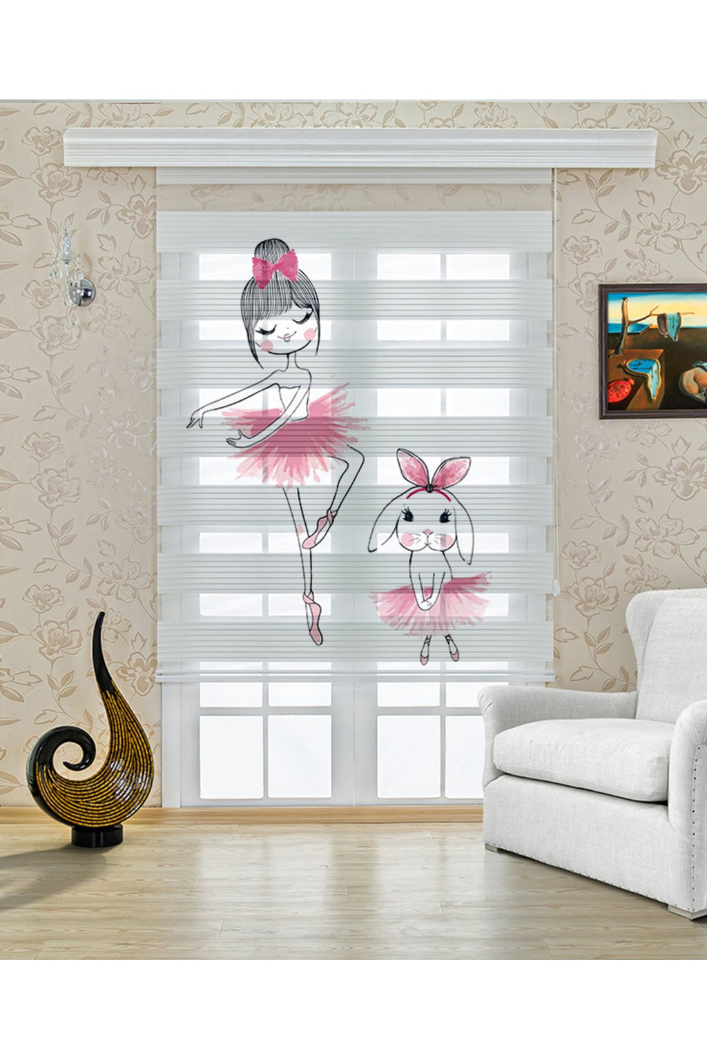 Çocuk odası - Pembe Balerin ve Tavşan Zebra Perde - YZN-421