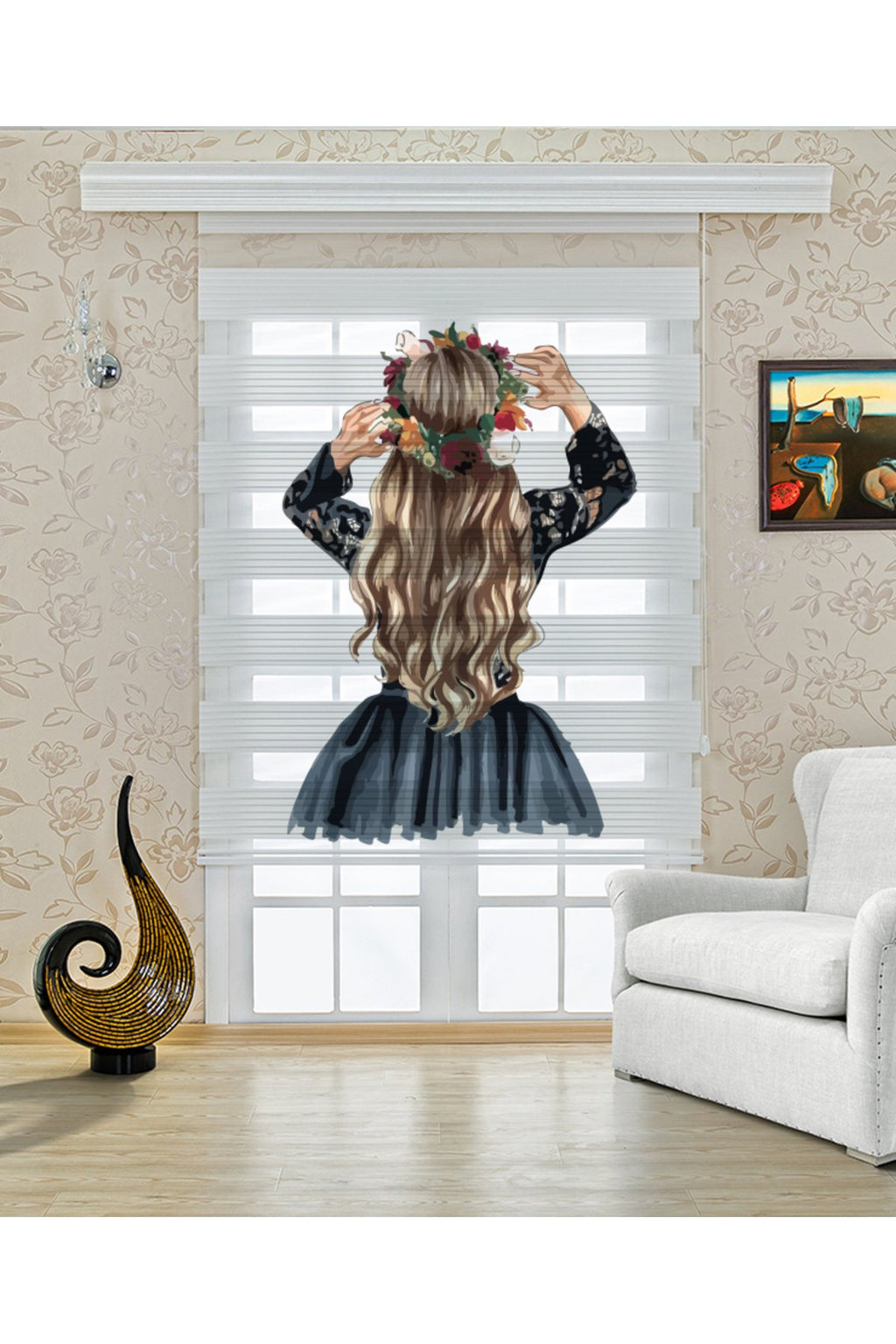 Saçlarını Toplayan Genç Kadın Figürlü Modern Zebra Perde – YZN-422