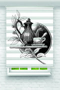 Eskiz Siyah Çaydanlık ve Fincan Desenli Zebra Perde – YZN-1015