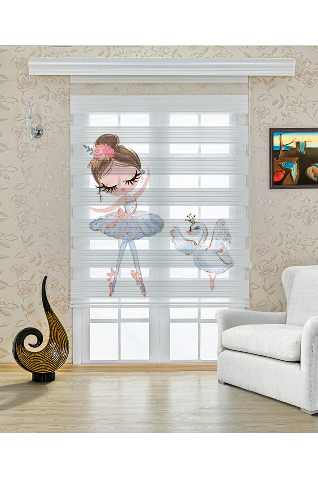 Çocuk odası- Balerin Kız ve Kuğu Figürlü Zebra Perde - YZN-468