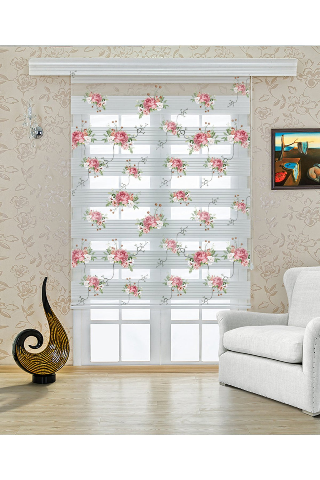 Pembe Çiçek Bahçesi Desenli Zarif Zebra Perde – YZN-530
