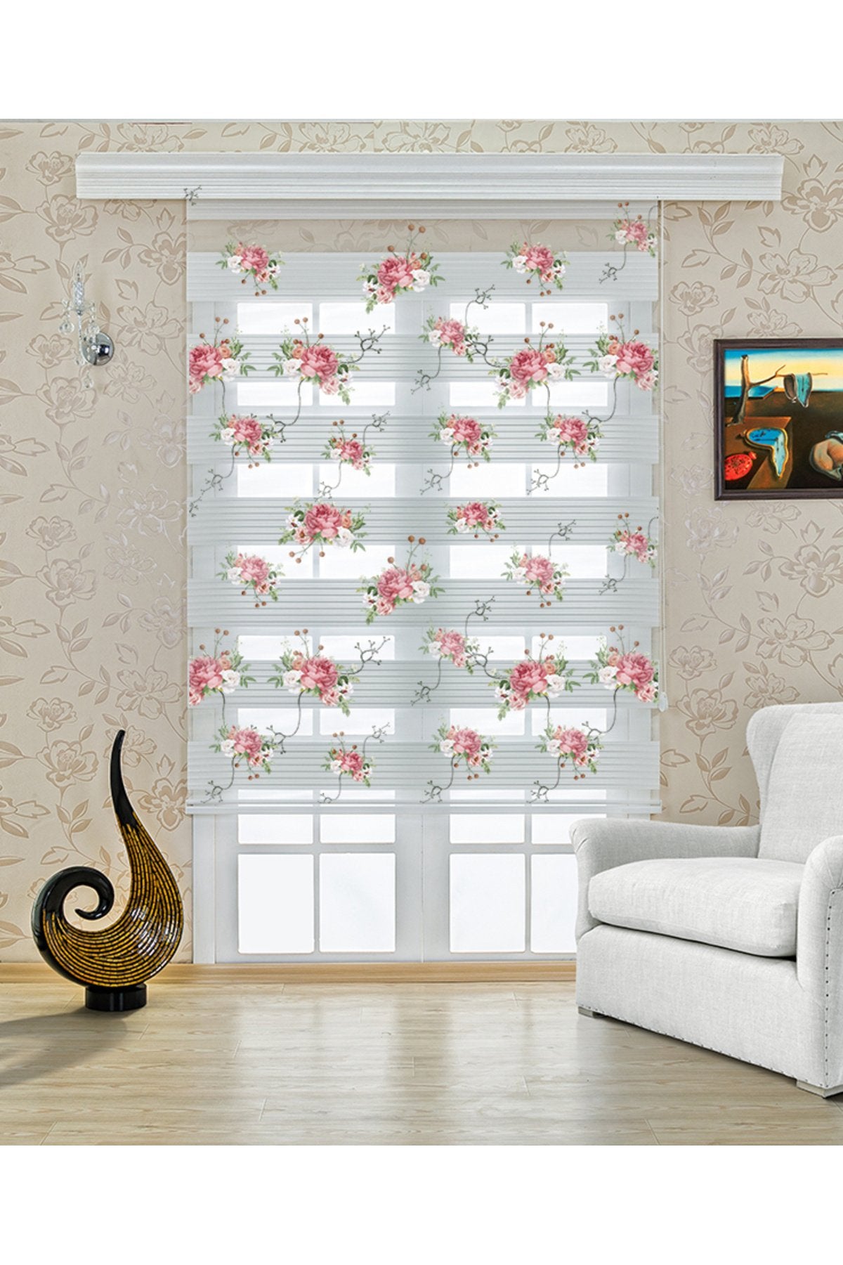 Pembe Çiçek Bahçesi Desenli Zarif Zebra Perde – YZN-530