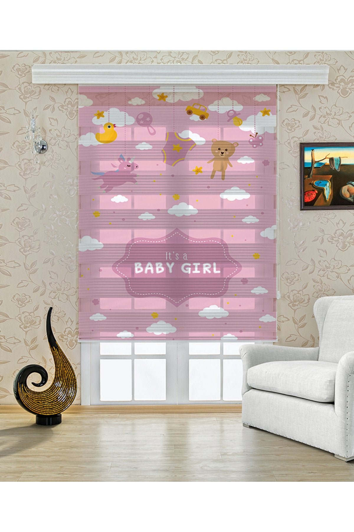 Çocuk odası Baby Girl – Bulutlu Pembe Zebra Perde – YZN-330