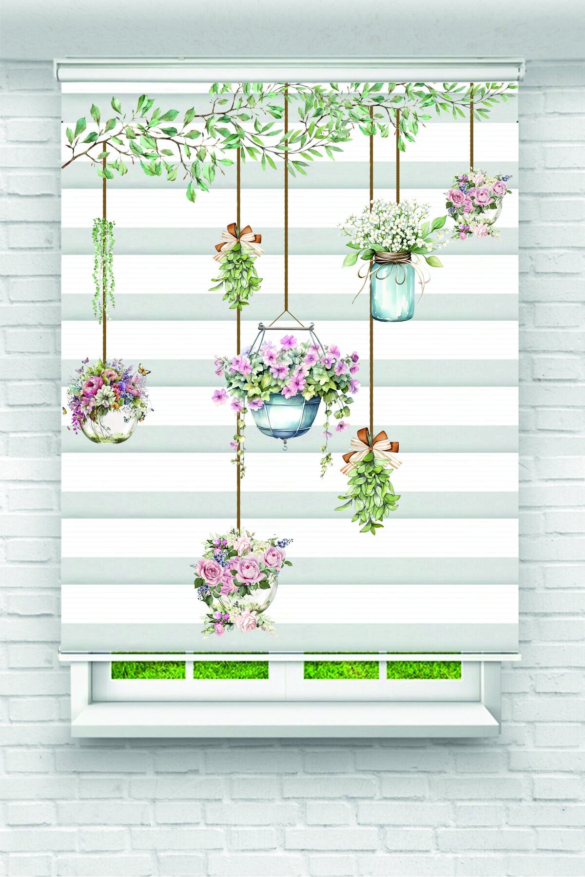 Askılı Çiçek ve Bitki Desenli Zarif Zebra Perde – YZN-1204