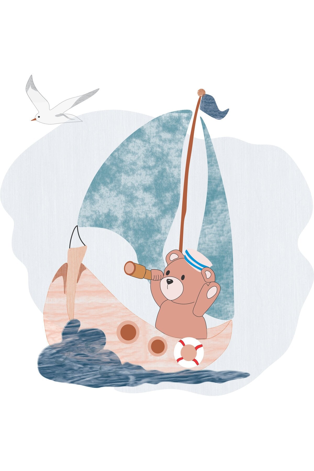 Çocuk Odası Yelkenli Kullanan Ayıcık Deniz Temalı Zebra Perde – la-126