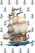 Yelkenli Gemi ve Çapa Desenli Nautical Zebra Perde – gemi