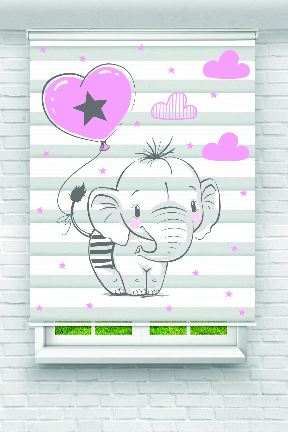 Kalpli ve Gülümseyen Fil Desenli Zebra Perde - YZN-1120