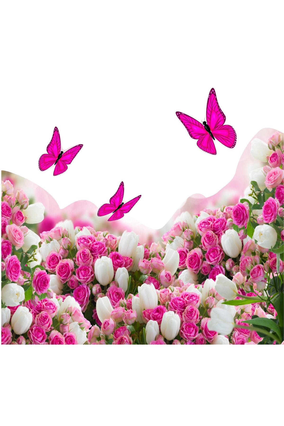 Pembe Kelebek ve Gül Bahçesi Desenli Zebra Perde – v-271