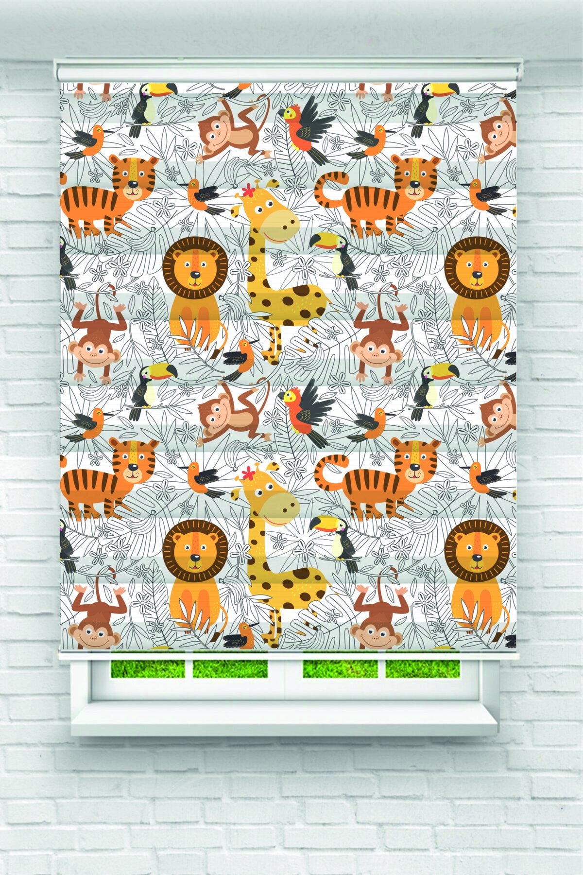 Safari Orman Hayvanları (Aslan Kaplan Zürafa Zebra) Desenli Zebra Perde - YZN-1160