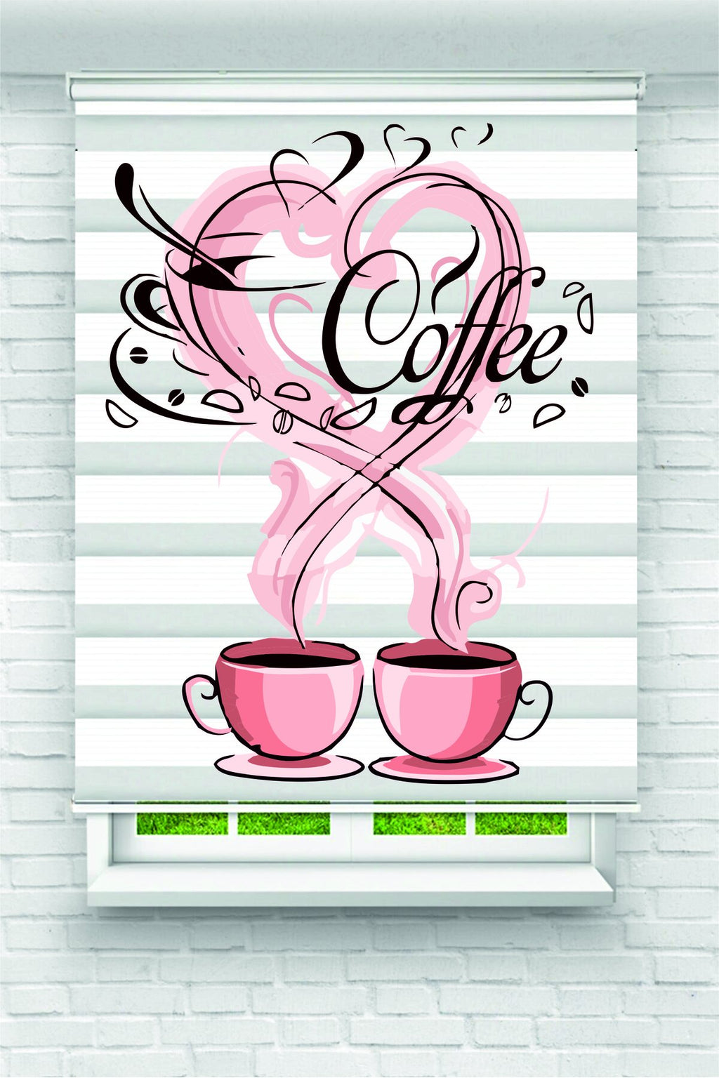 “Coffee Love” Yazılı Kalp Buharlı Fincan Zebra Perde – YZN-1023