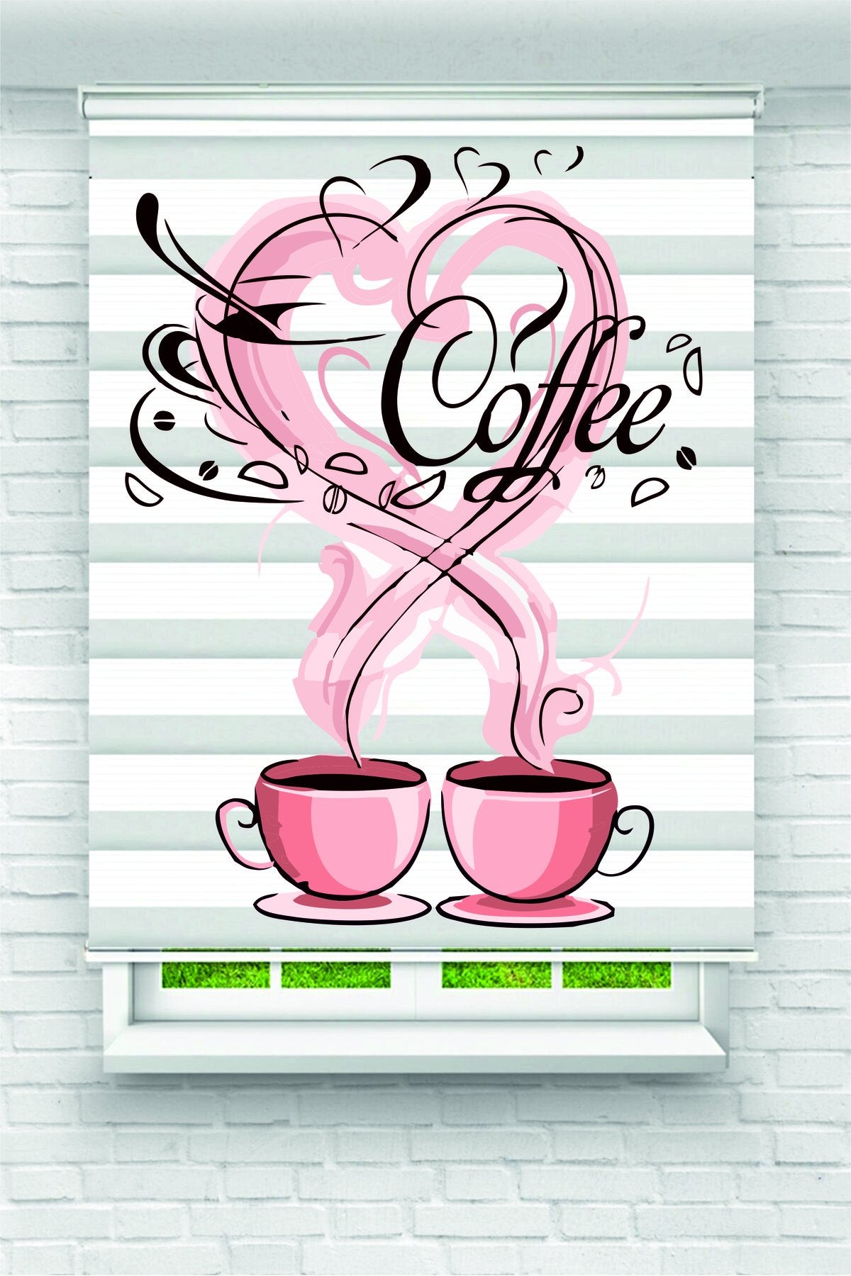 “Coffee Love” Yazılı Kalp Buharlı Fincan Zebra Perde – YZN-1023