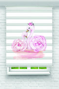 Pembe Gül Üzerinde Oturan Unicorn Desenli Zebra Perde - YZN-1143