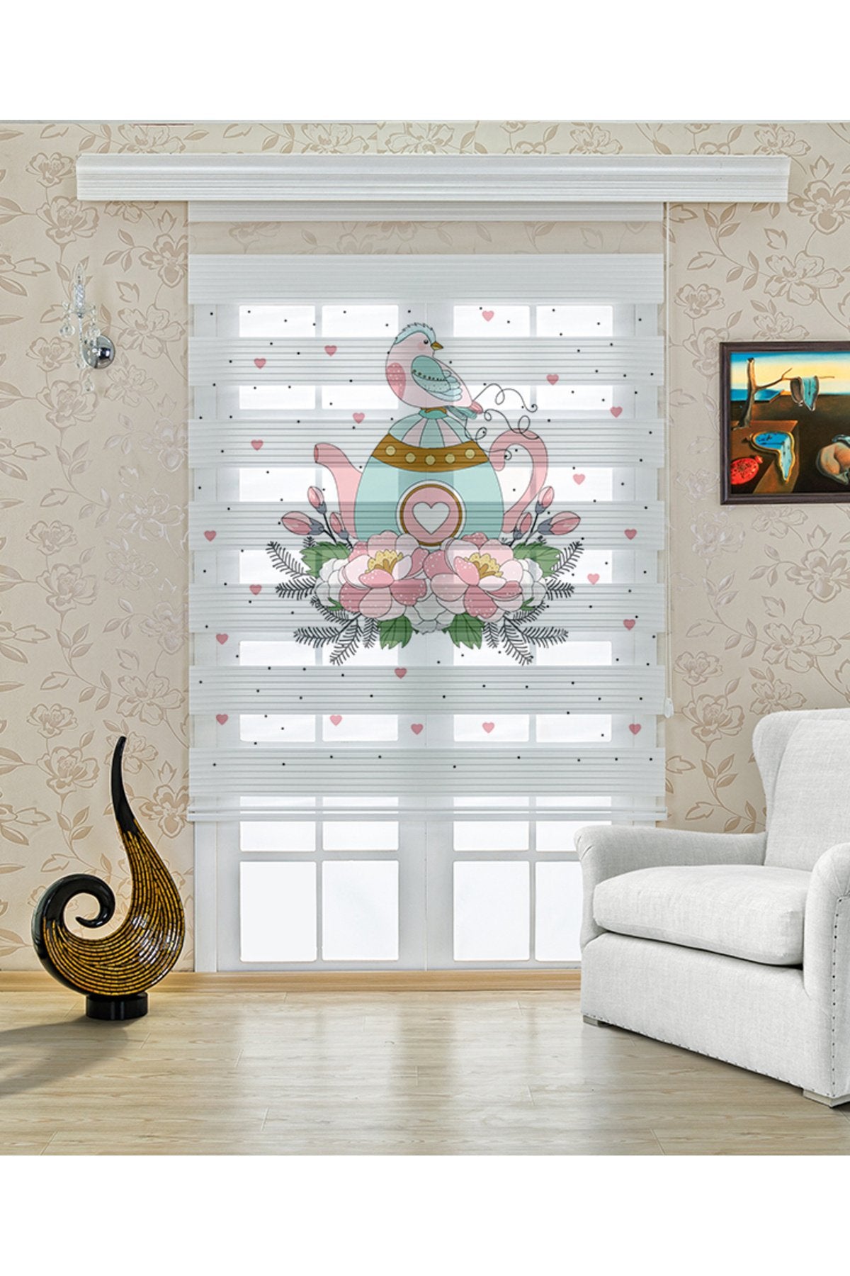 Çocuk odası - Baykuş ve Çiçek Desenli Zebra Perde - YZN-565