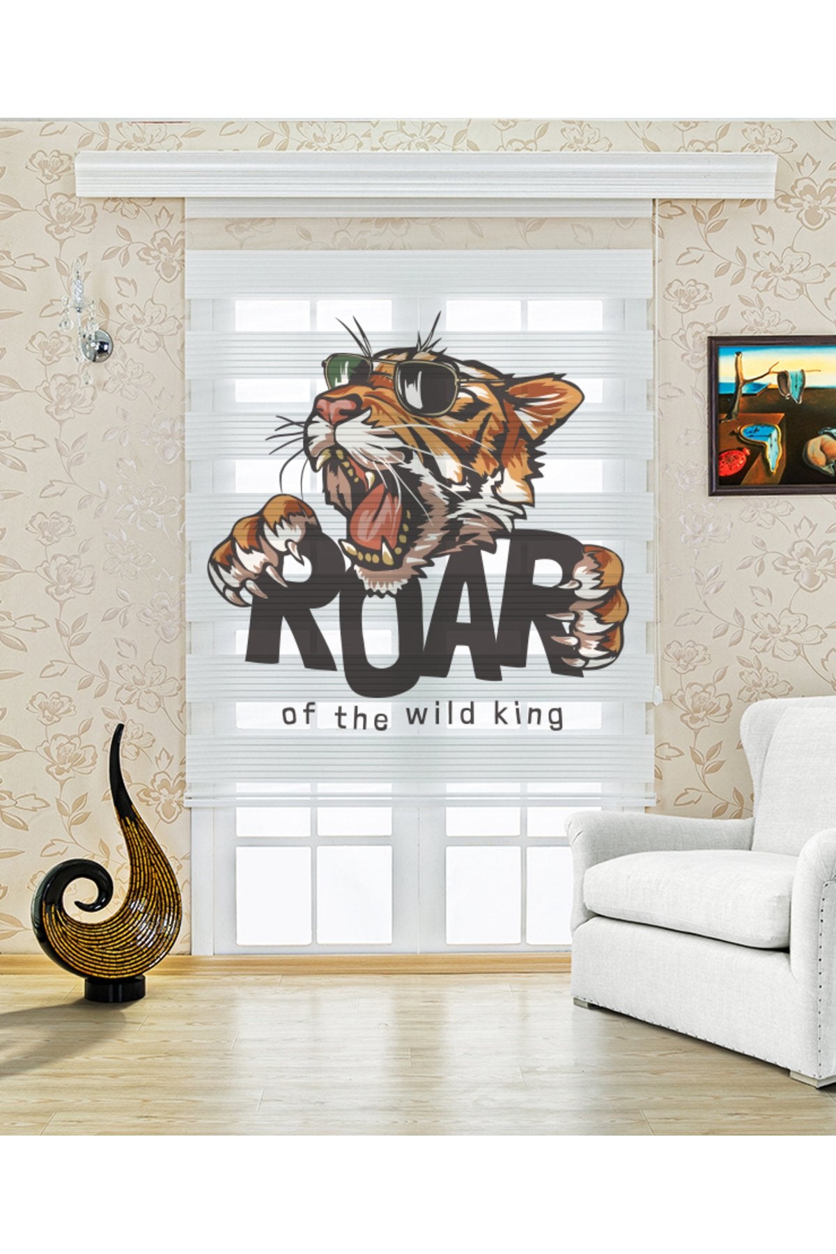 Çocuk Odası – Gözlüklü Kaplan ve Roar Yazılı Eğlenceli Zebra Perde – YZN-365