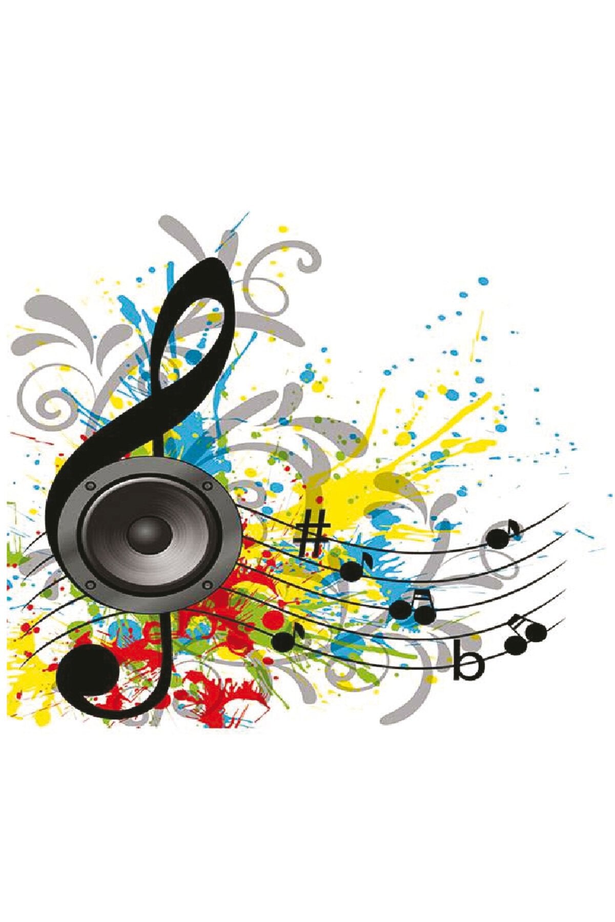 Renkli Müzik Notaları ve Hoparlör Desenli Zebra Perde – aa-716