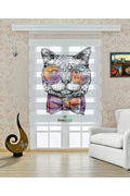 Gözlüklü Sevimli Kedi Desenli Zebra Perde – YZN-715
