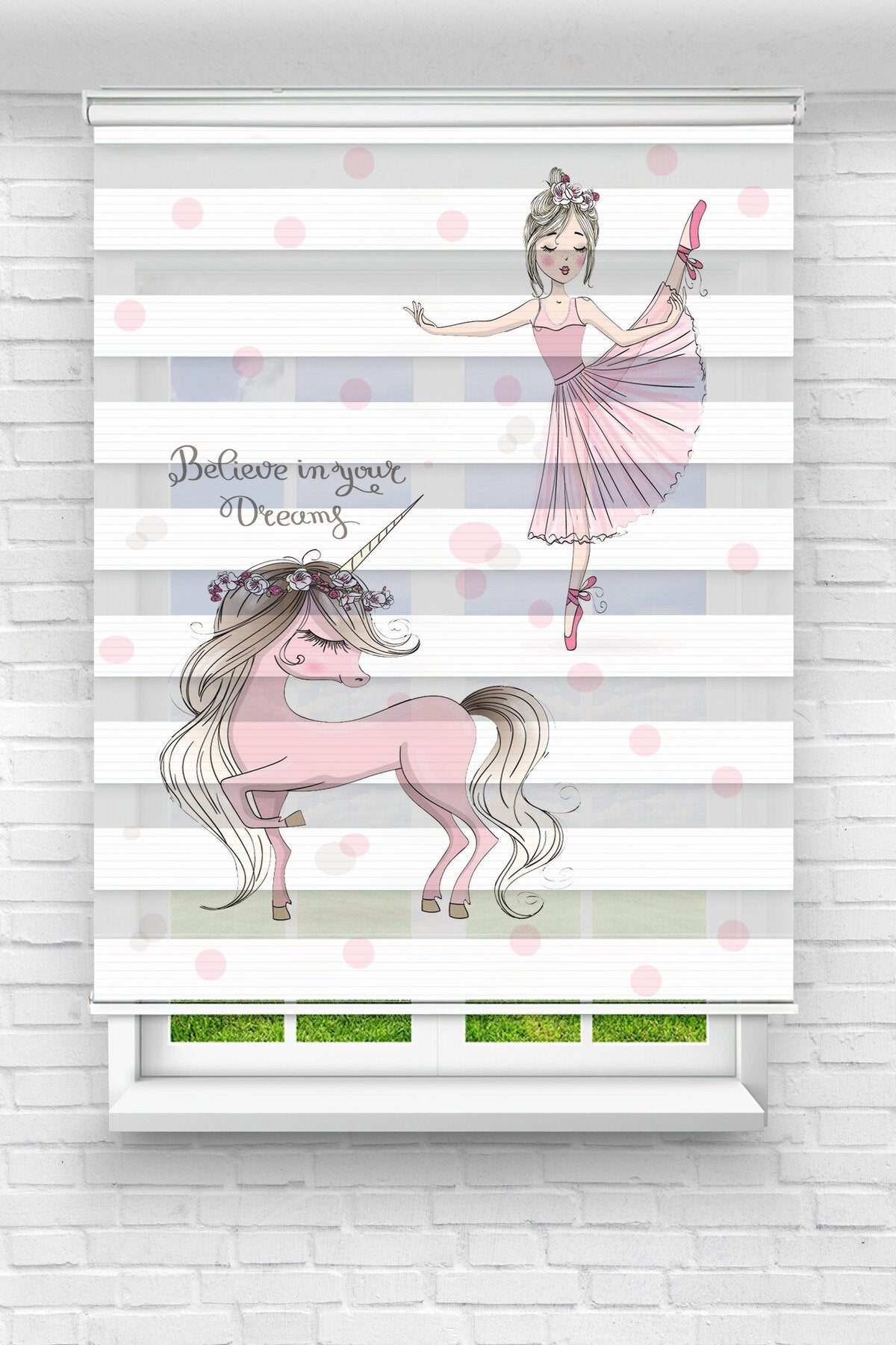 Çocuk odası – Unicorn ve Balerin Desenli Zebra Perde – YZN-234