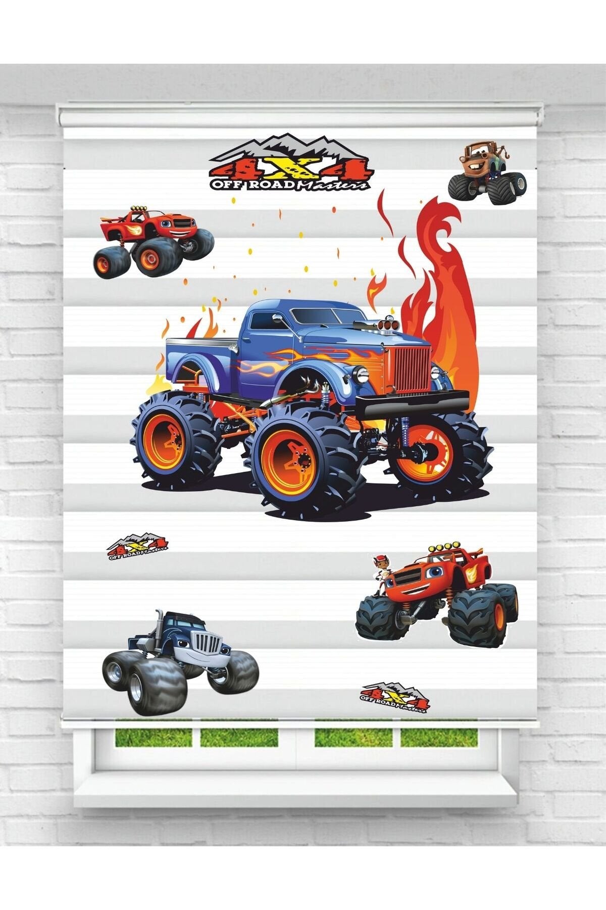 Dev Monster Truck Arabalar Desenli Zebra Perde - YZN-148