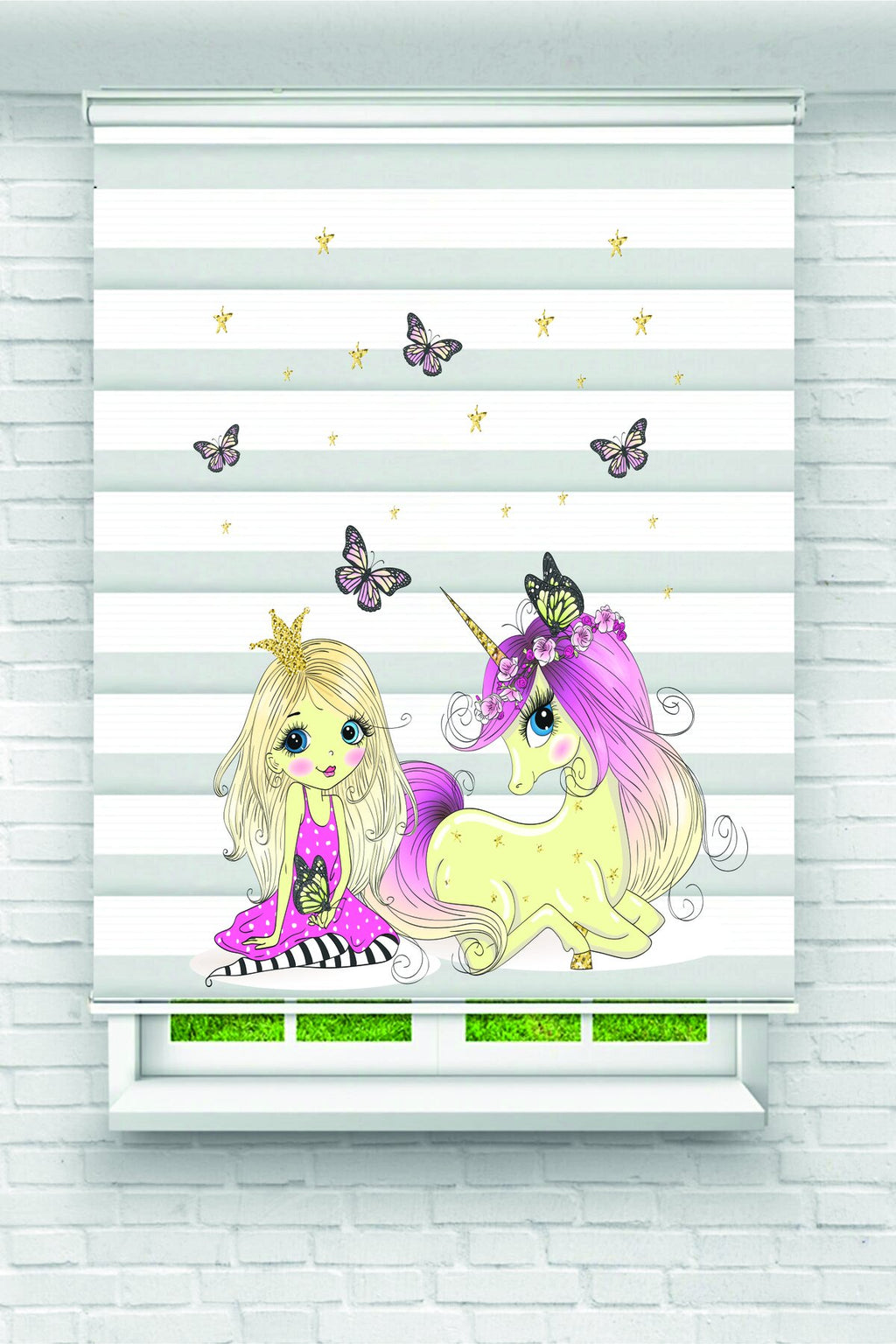 Çocuk odası - Unicorn ve Köpek Figürlü Zebra Perde - YZN-L-275