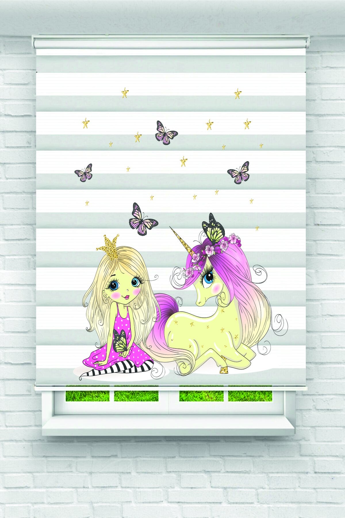 Çocuk odası - Unicorn ve Köpek Figürlü Zebra Perde - YZN-L-275