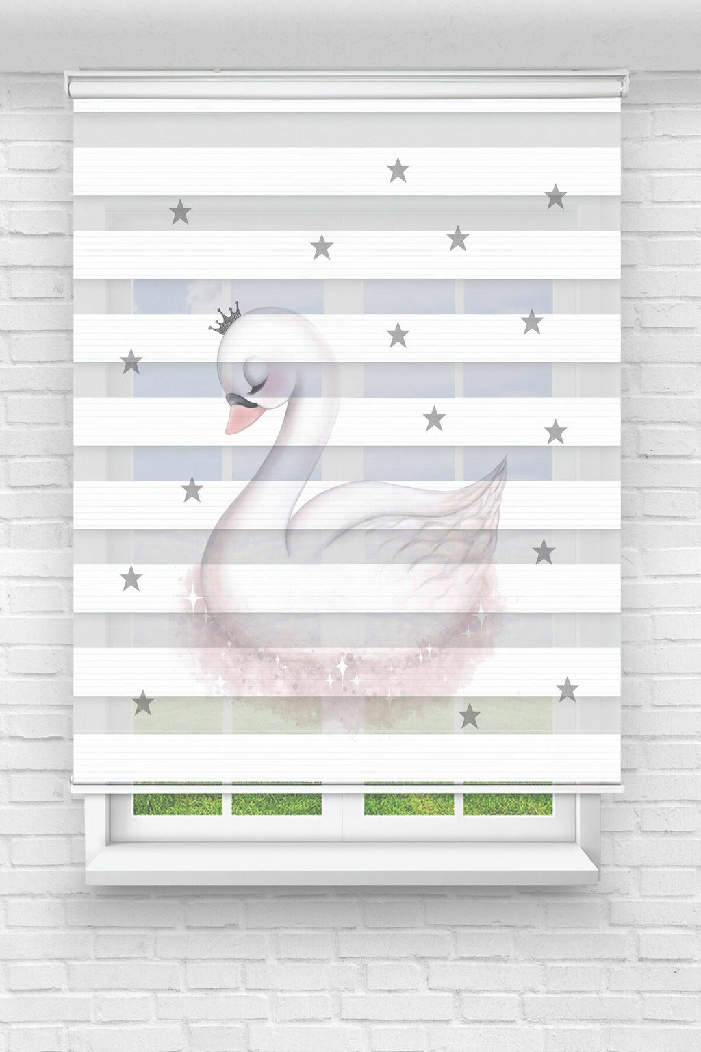 Çocuk odası – Gri Kuğu ve Yıldız baskılı Zebra Perde – YZN-204