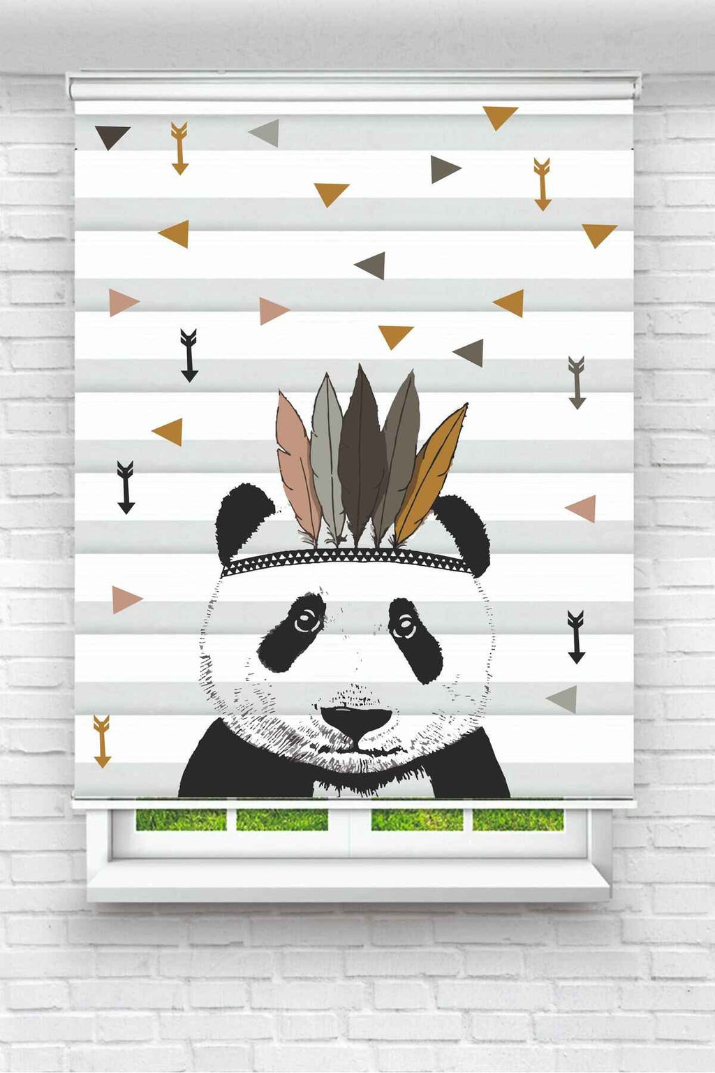 Çocuk odası- Kızılderili Tüylü Panda Karakterli Zebra Perde - YZN-L-321
