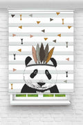 Çocuk odası- Kızılderili Tüylü Panda Karakterli Zebra Perde - YZN-L-321