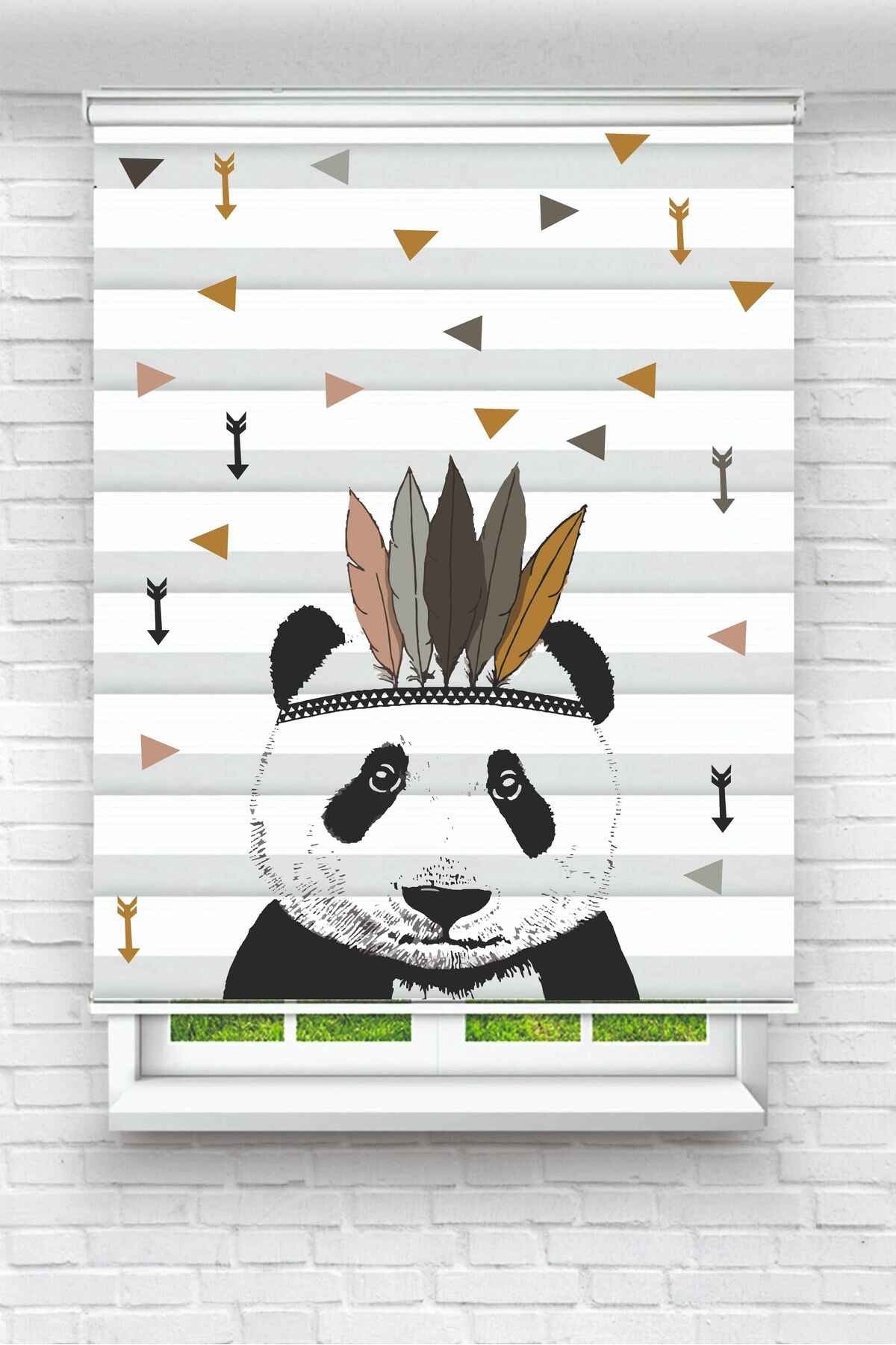 Çocuk odası- Kızılderili Tüylü Panda Karakterli Zebra Perde - YZN-L-321