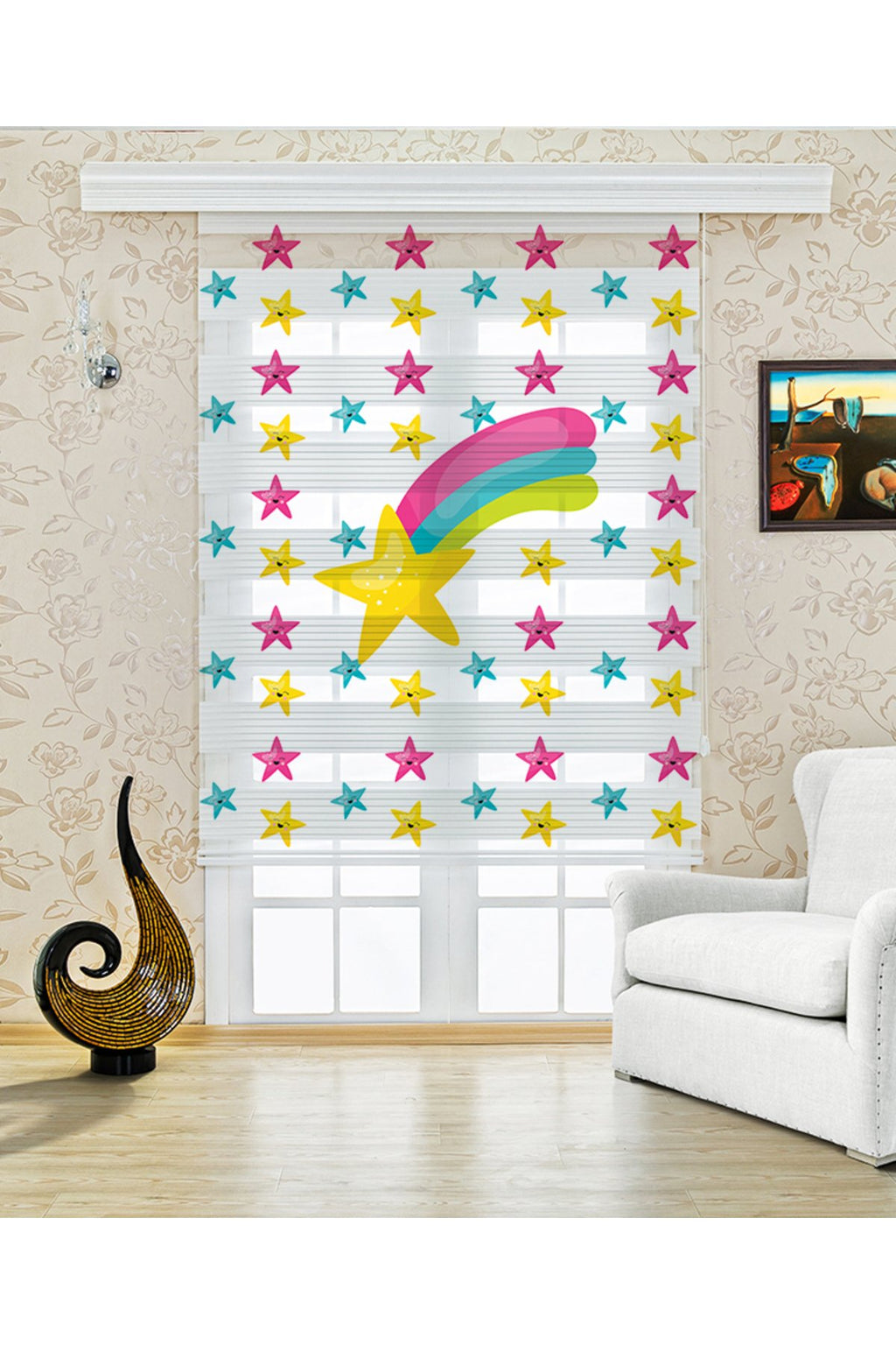 Çocuk odası - Gökkuşağı Yıldız Zebra Perde - YZN-380
