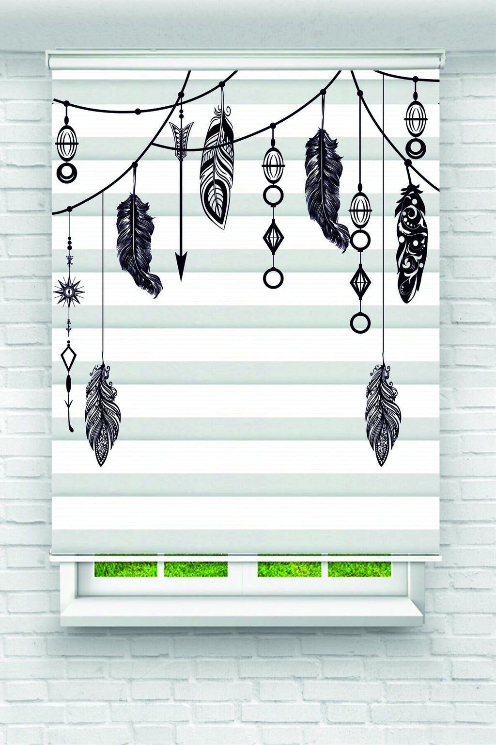 Dreamcatcher ve Tüy Desenli Bohem Zebra Perde – YZN-1201