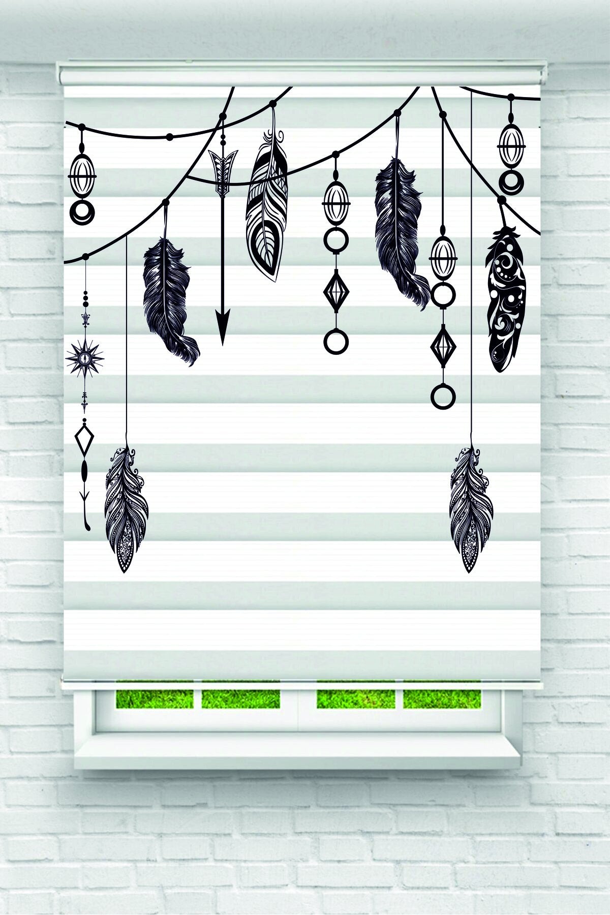 Dreamcatcher ve Tüy Desenli Bohem Zebra Perde – YZN-1201