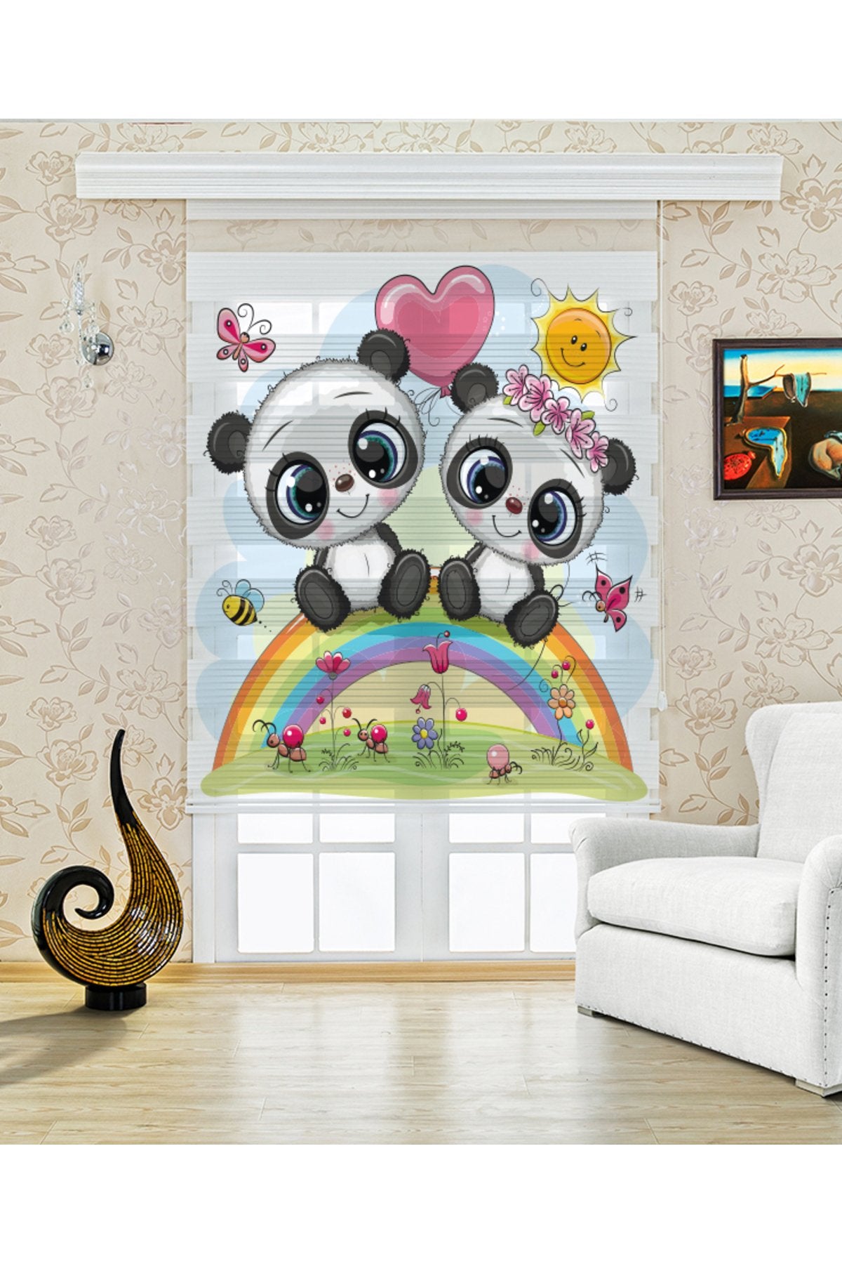 Gökkuşağı Üzerinde Aşık Pandalar Zebra Perde – YZN-374