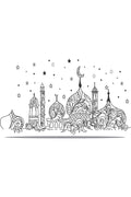 Çizim Stil Siyah Beyaz Cami ve Minare Desenli Zebra Perde – cami