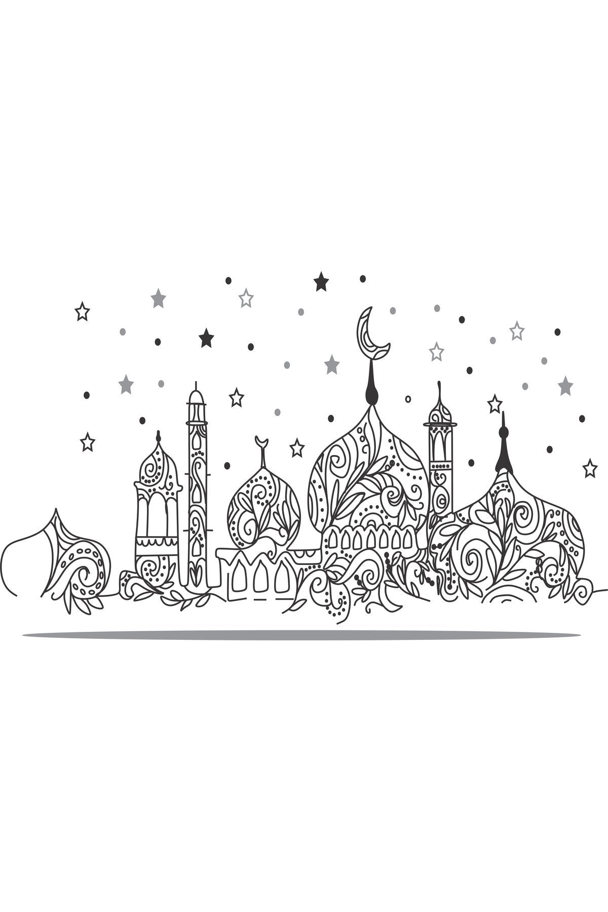 Çizim Stil Siyah Beyaz Cami ve Minare Desenli Zebra Perde – cami