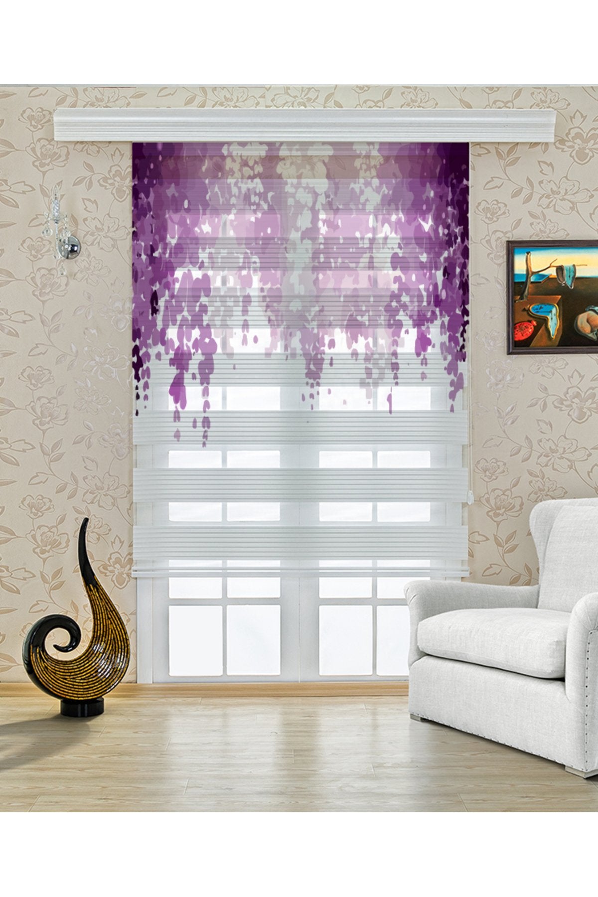 Çocuk odası - Mor Tül Desenli Zebra Perde - YZN-460